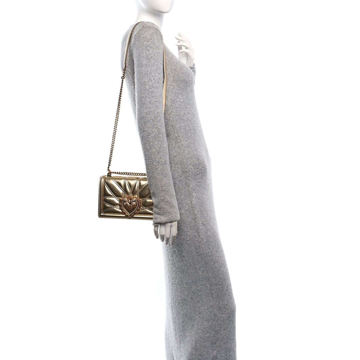 Metallic Nappa Quilted Medium Devotion Crossbody Bag Gold
