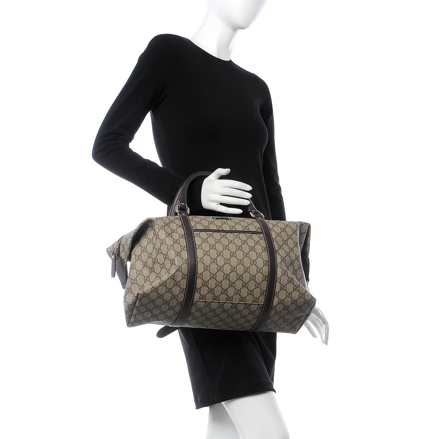GG Plus Monogram Boston Carry On Duffle Bag Brown