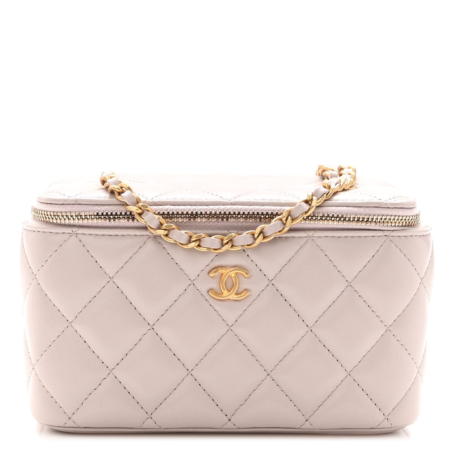Lambskin Quilted Pearl Crush Small Vanity Case With Chain Light Purple