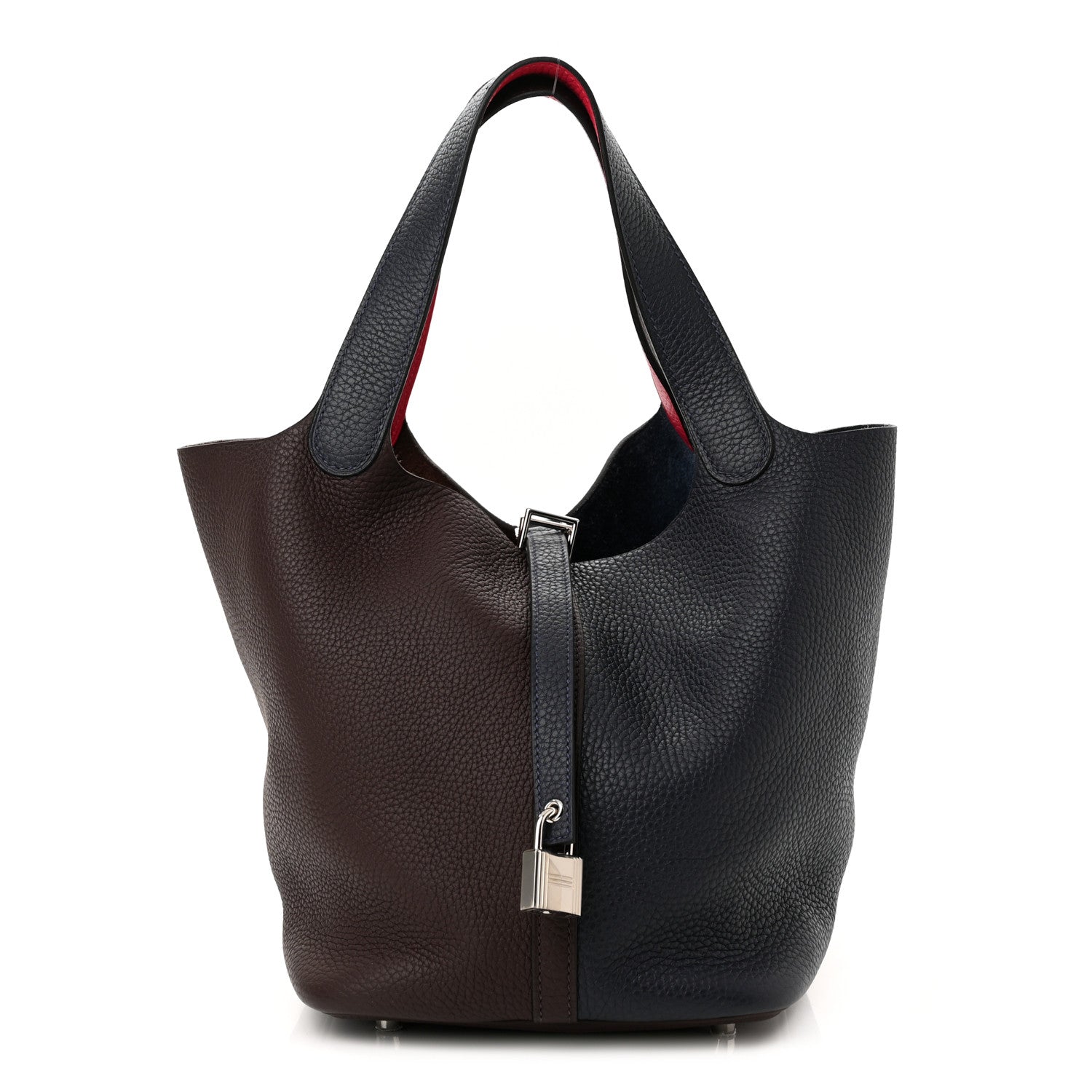 Hermes Taurillon Clemence Casaque Picotin Lock 22 MM Bleu Nuit Framboise Rouge Sellier 1 of 10