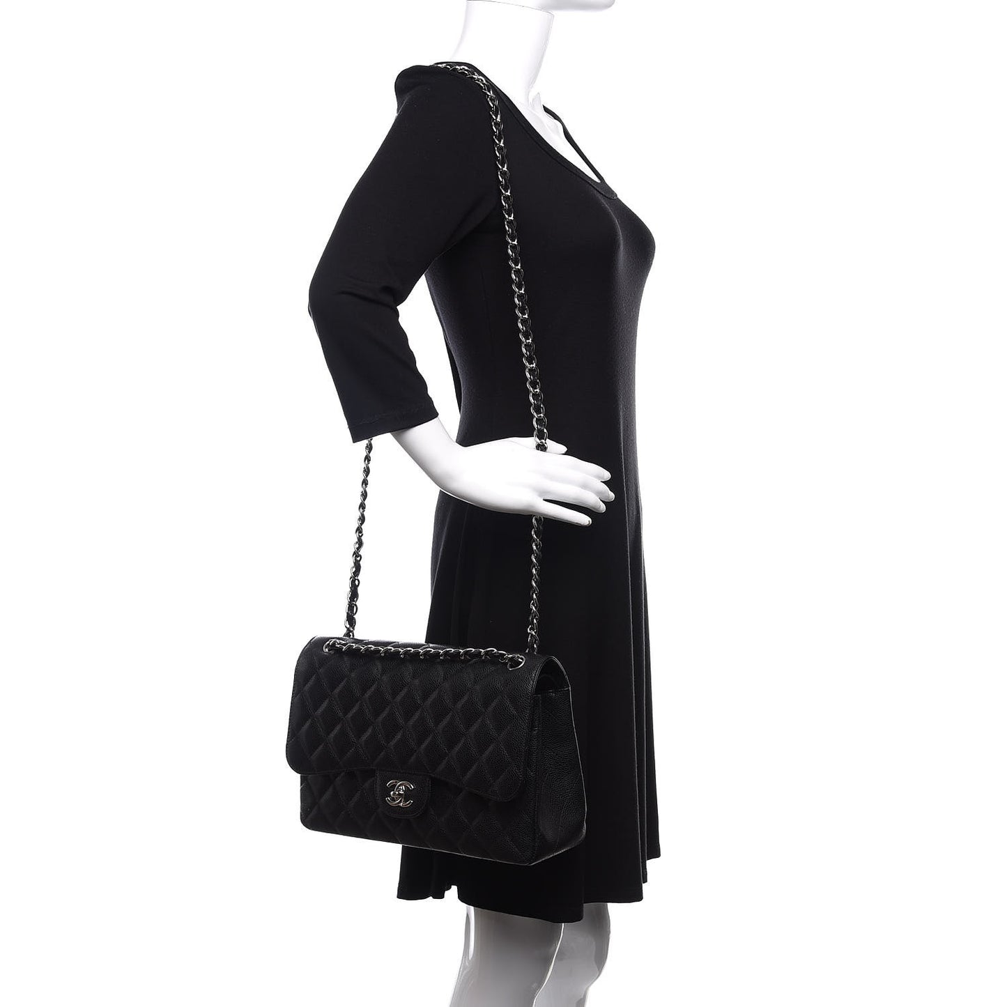 Caviar Quilted Jumbo Double Flap Black