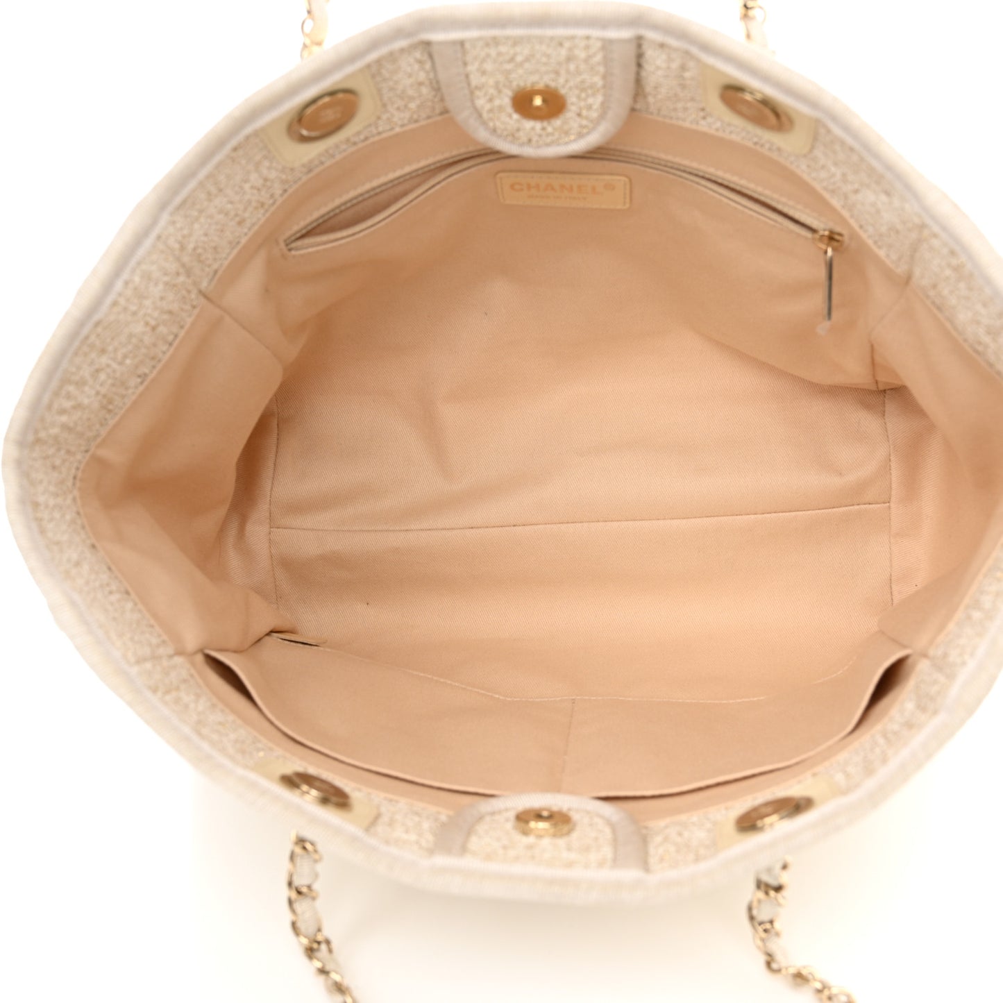 Lurex Boucle Small Deauville Tote Ivory