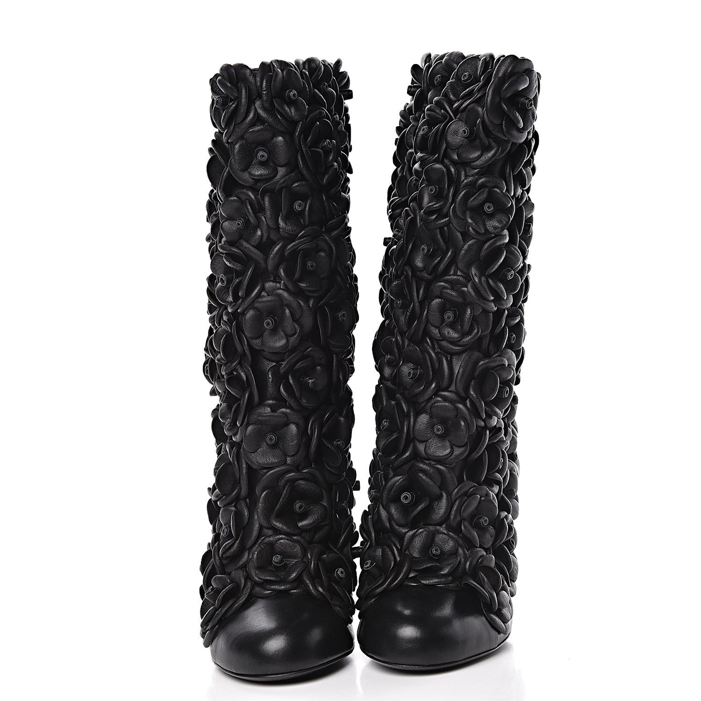 Calfskin Camellia Boots 40.5 Black