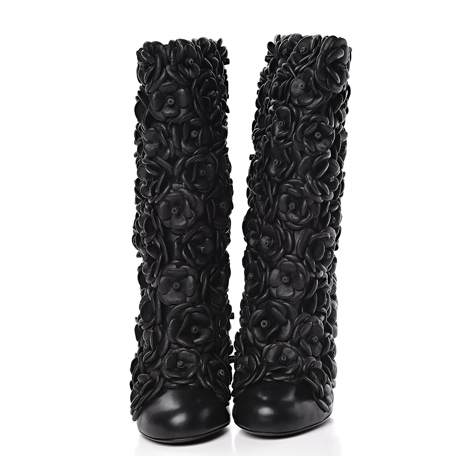 Chanel Calfskin Camellia Boots 40.5 Black 2 of 9