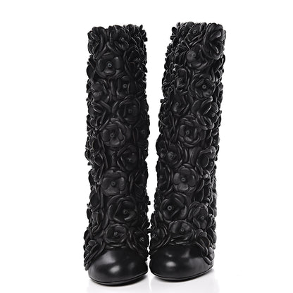 Chanel Calfskin Camellia Boots 40.5 Black 2 of 9