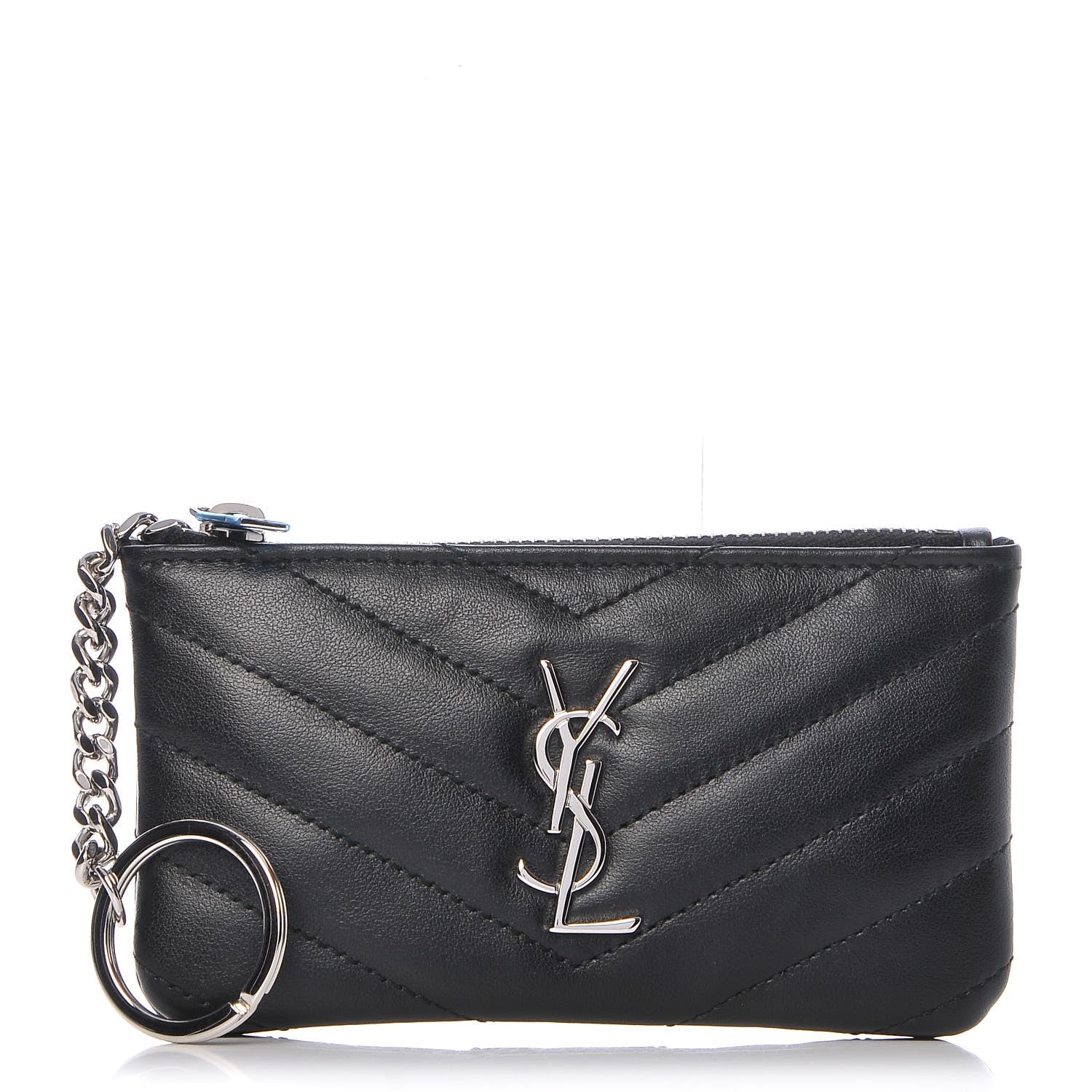 Saint Laurent Calfskin Matelasse Monogram Key Pouch Black 1 of 7