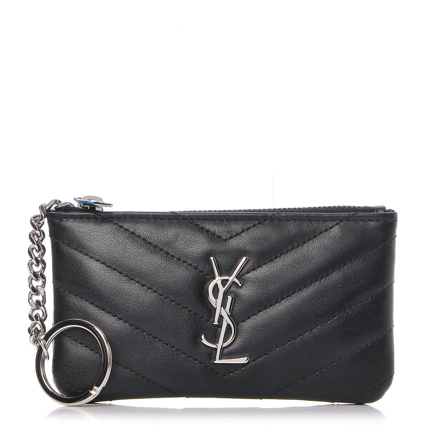 Calfskin Matelasse Monogram Key Pouch Black