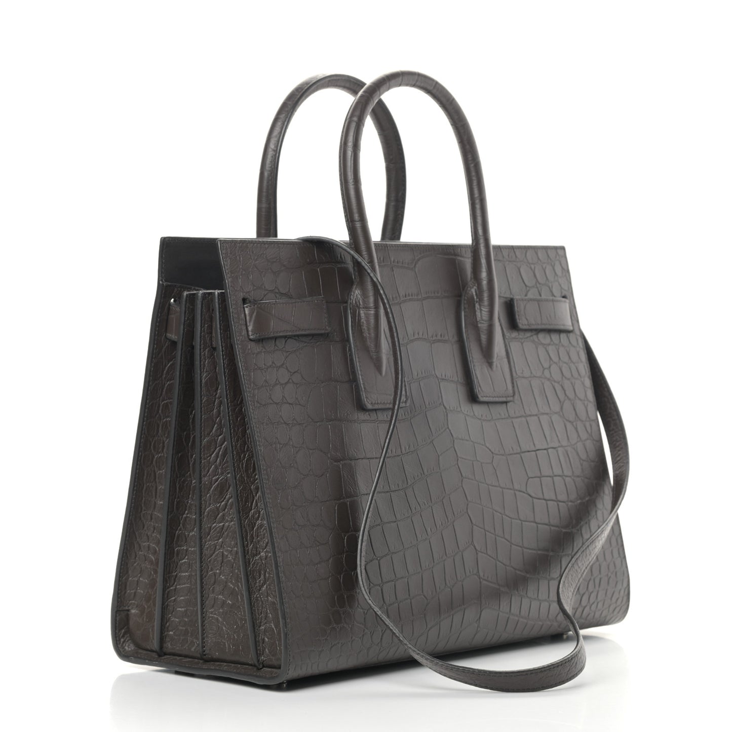 Calfskin Crocodile Embossed Small Sac De Jour Coal