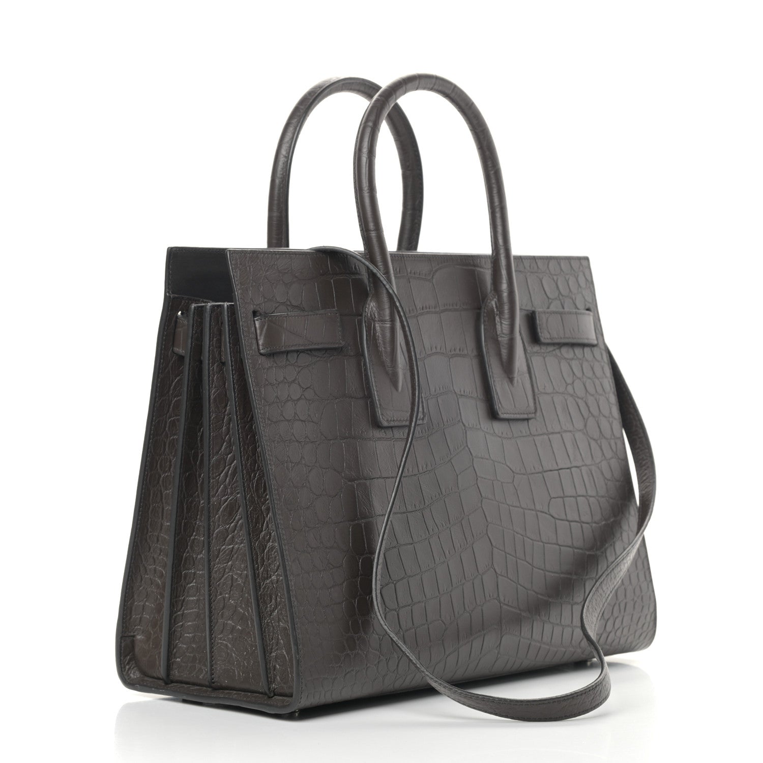 Saint Laurent Calfskin Crocodile Embossed Small Sac De Jour Coal 3 of 9