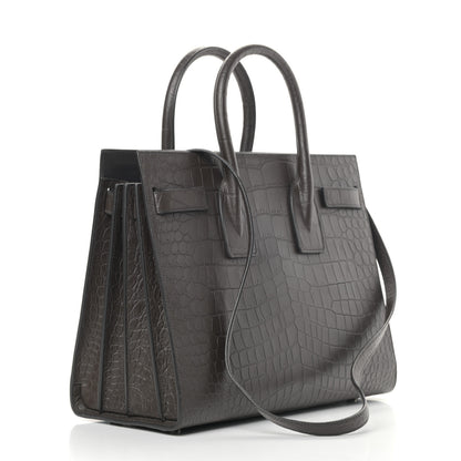 Saint Laurent Calfskin Crocodile Embossed Small Sac De Jour Coal 3 of 9
