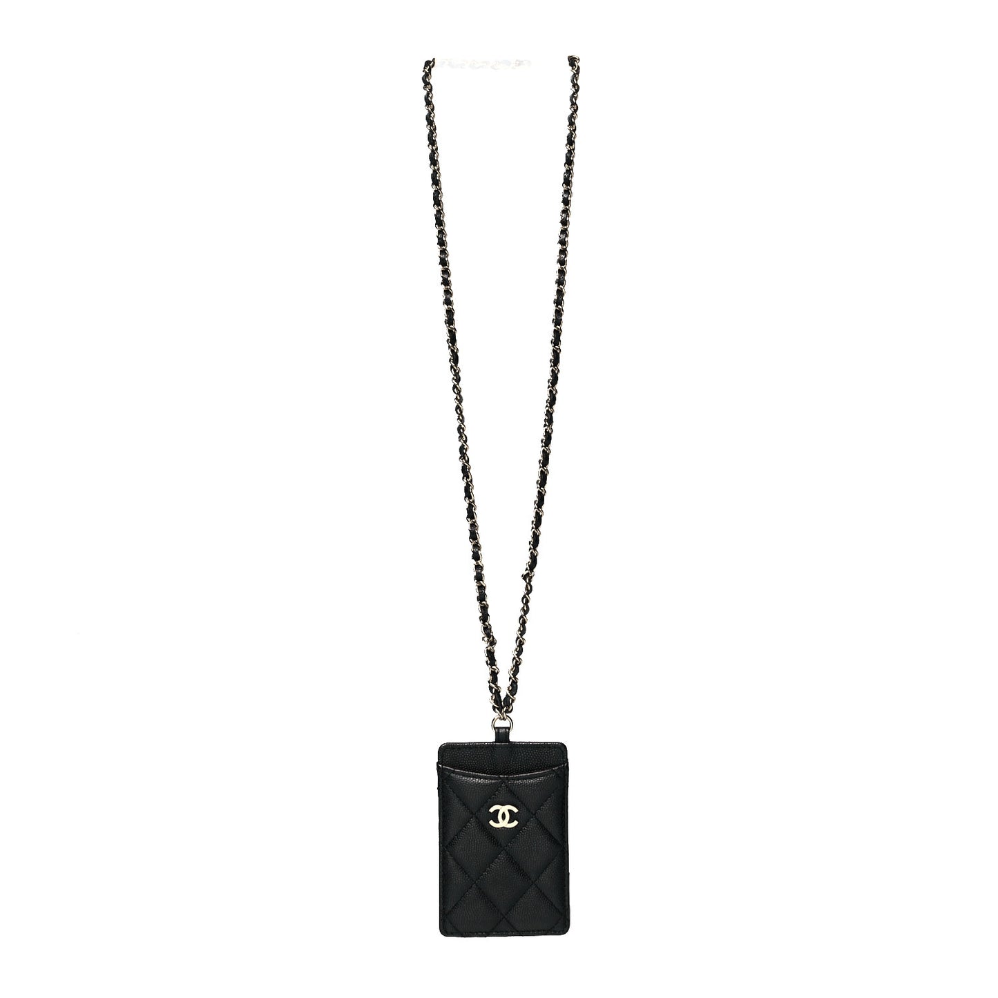 Caviar Quilted Card Holder On Chain Black