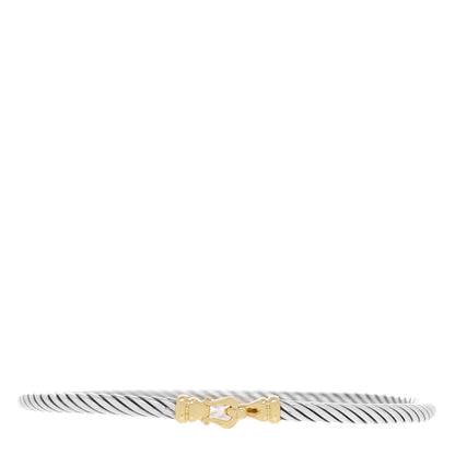 David Yurman Sterling Silver 18K Yellow Gold 3mm Cable Buckle Bracelet 1 of 4