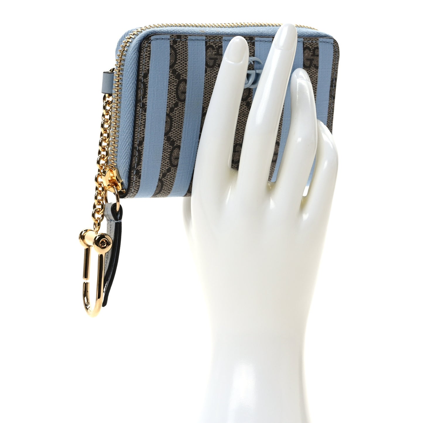 GG Supreme Monogram Vitello Eclipse Enamel Striped GG Key Card Case Beige Ebony Paradise Cloud