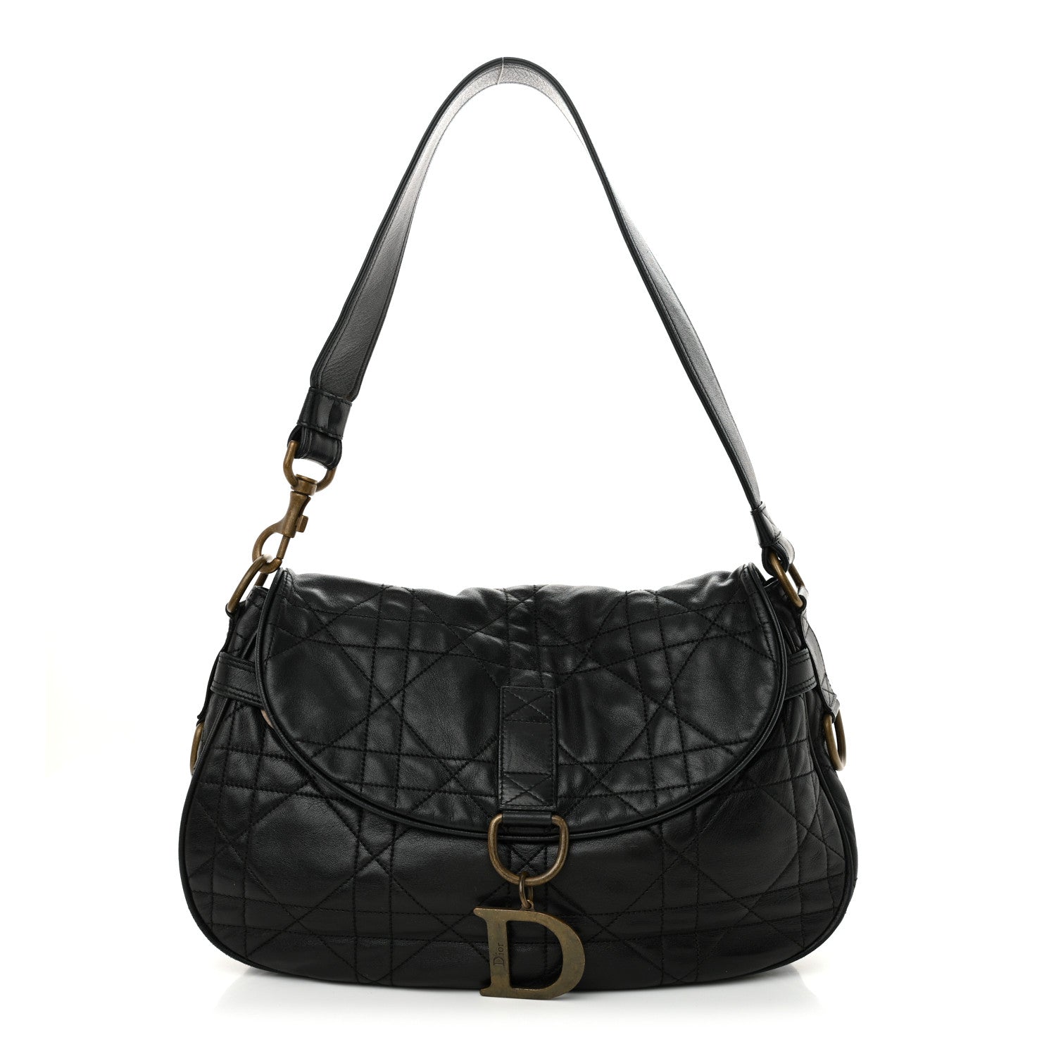 Christian Dior Lambskin Cannage Flap Messenger Bag Black 1 of 15