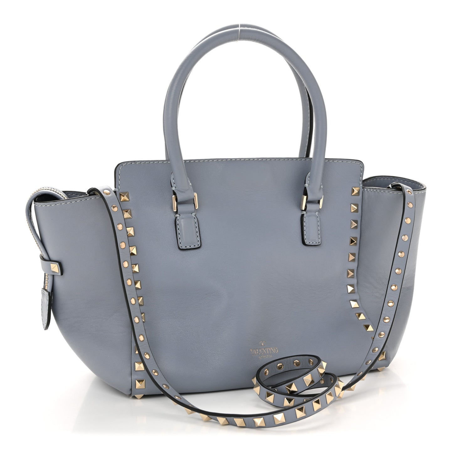 Vitello Rockstud Small Double Handle Tote Grey Blue
