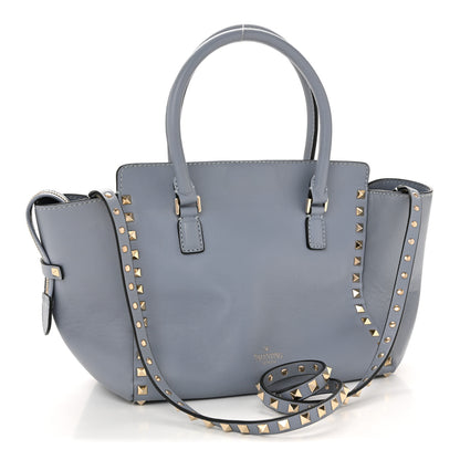 Valentino Garavani Vitello Rockstud Small Double Handle Tote Grey Blue 3 of 12
