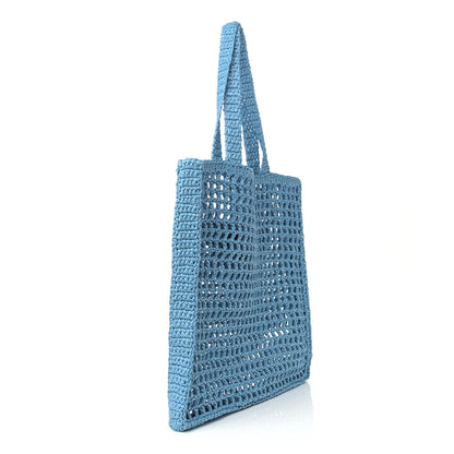 Prada Yarn Raffia Effect Crochet Logo Embroidered Tote Bag Celeste 3 of 9