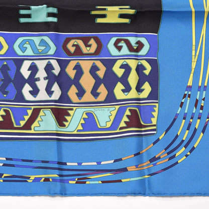 Hermes Silk Kilim Scarf 90 Bleu Klein Noir Chartreuse 4 of 8