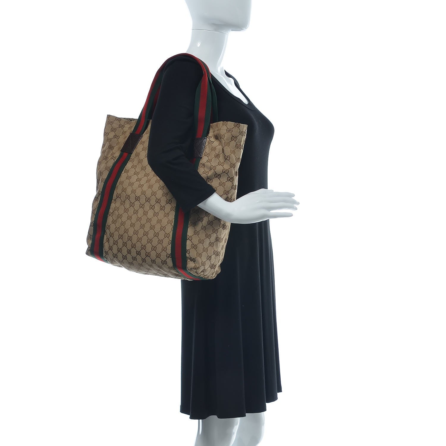 Gucci GG Monogram Medium Web Handle Vertical Tote Dark Brown 2 of 10