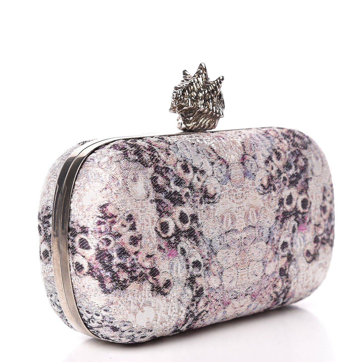 Jacquard Embroidered Skull Box Clutch Purple
