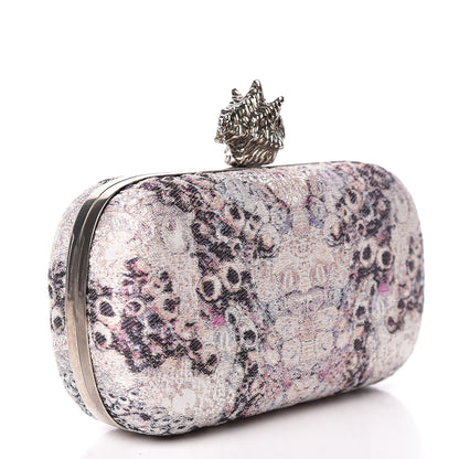 Alexander McQueen Jacquard Embroidered Skull Box Clutch Purple 3 of 9