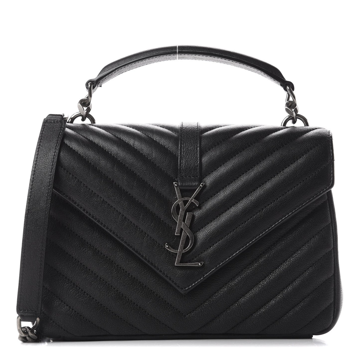 Sheepskin Matelasse Chevron Monogram Medium College Bag Black