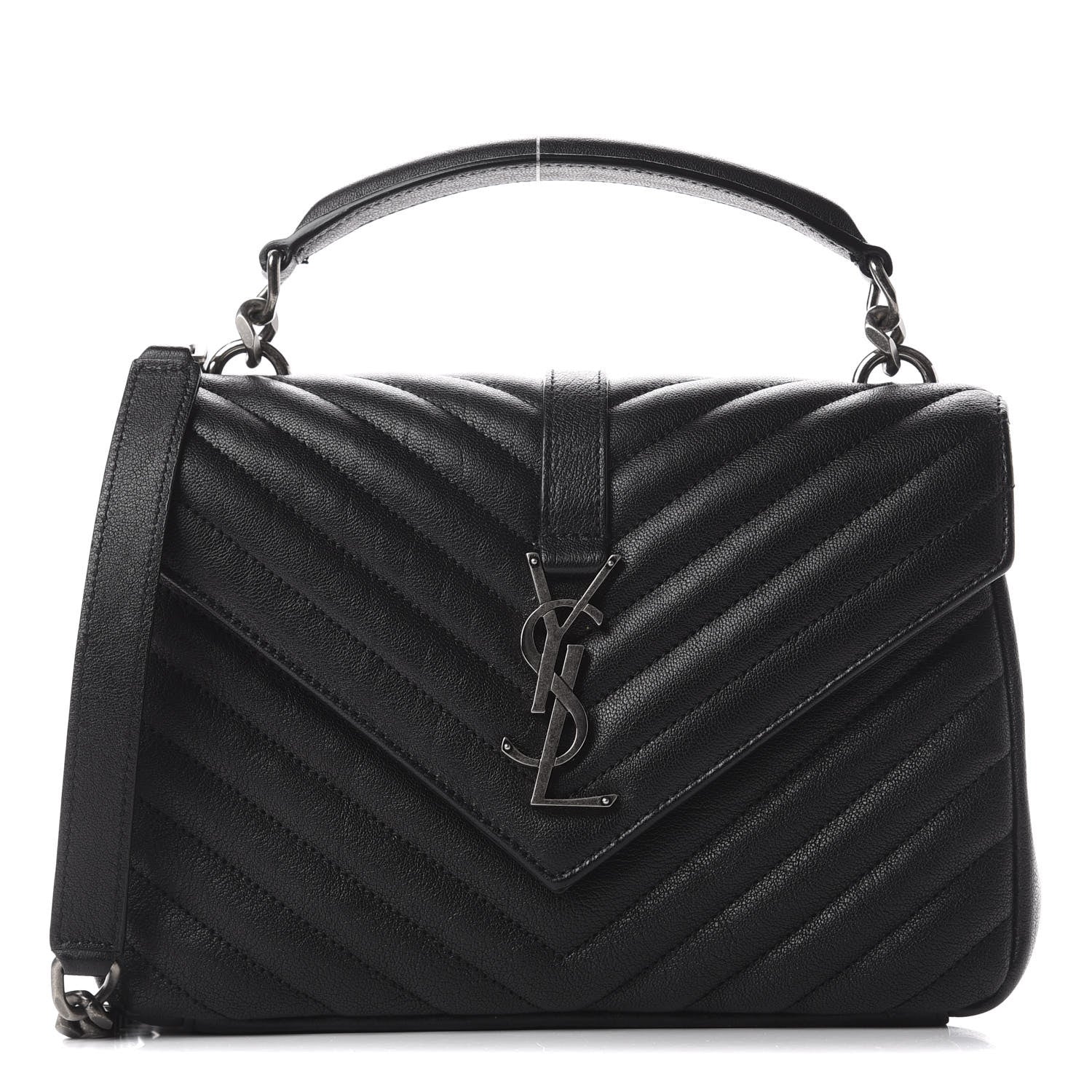 Saint Laurent Sheepskin Matelasse Chevron Monogram Medium College Bag Black 1 of 10