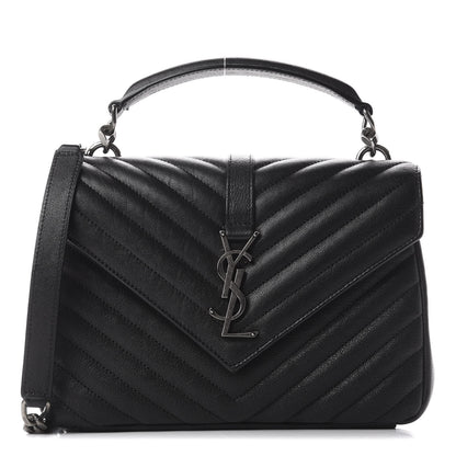 Saint Laurent Sheepskin Matelasse Chevron Monogram Medium College Bag Black 1 of 10