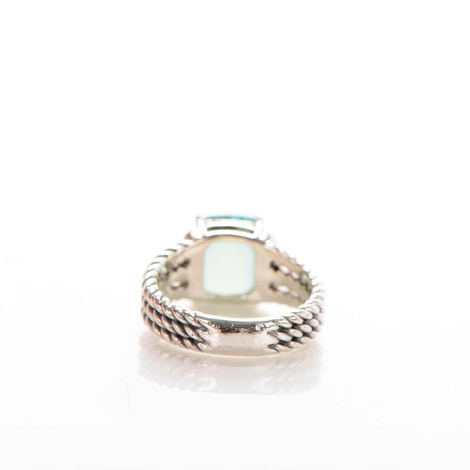 David Yurman Sterling Silver Pave Diamond Chalcedony 10mm Petite Wheaton Ring 50 5.5 3 of 4