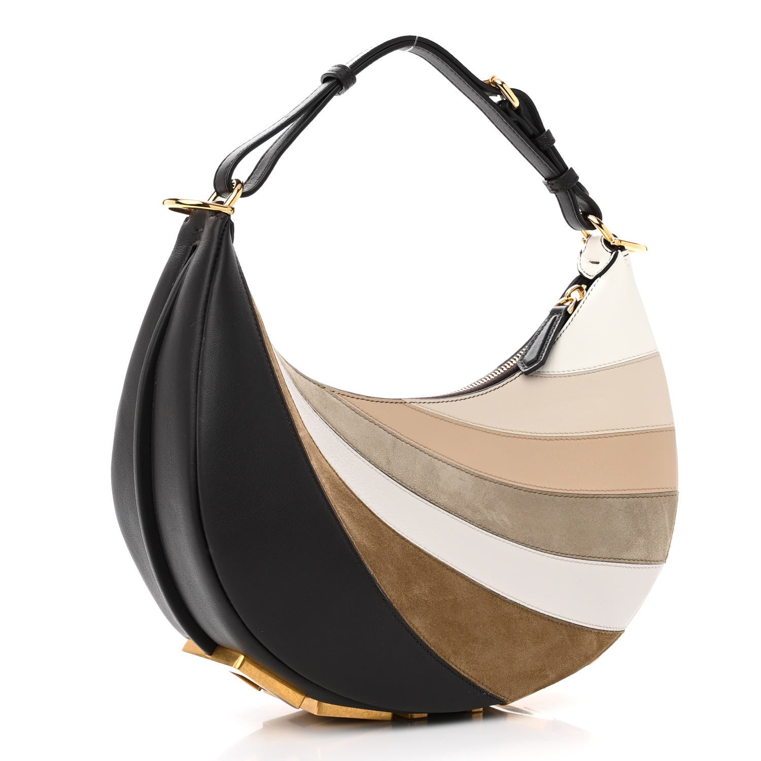 Fendi Vitello Seta Goatskin Suede Rainbow Inlay Small Fendigraphy Hobo Bag Grigio Multicolor Ebano 3 of 10