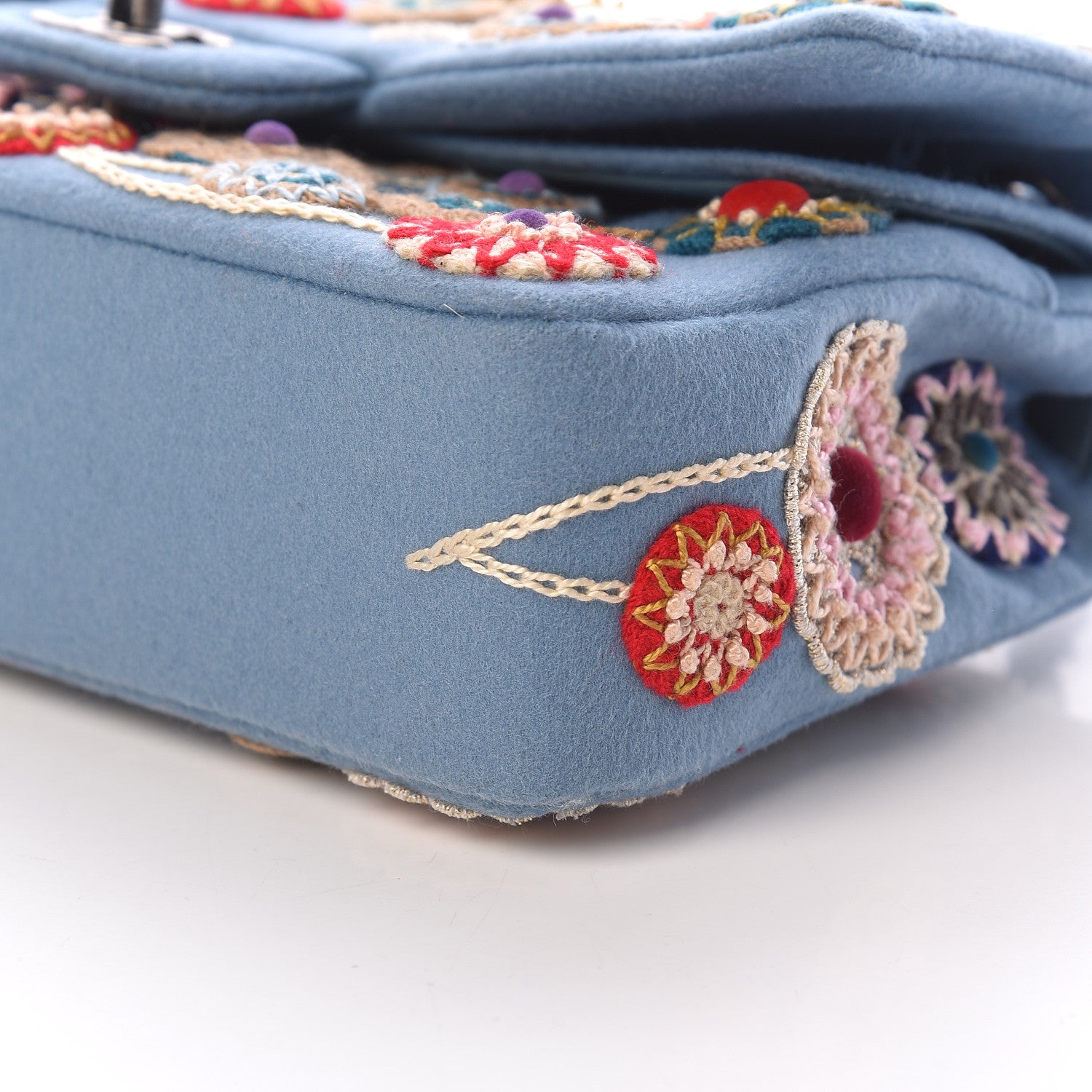 Chanel Felt Flower Embroidered Medium Double Flap Blue Multicolor 10 of 12