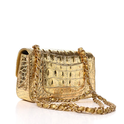 Chanel Metallic Calfskin Crocodile Embossed Cocodile Rectangular Mini Flap Gold 2 of 12