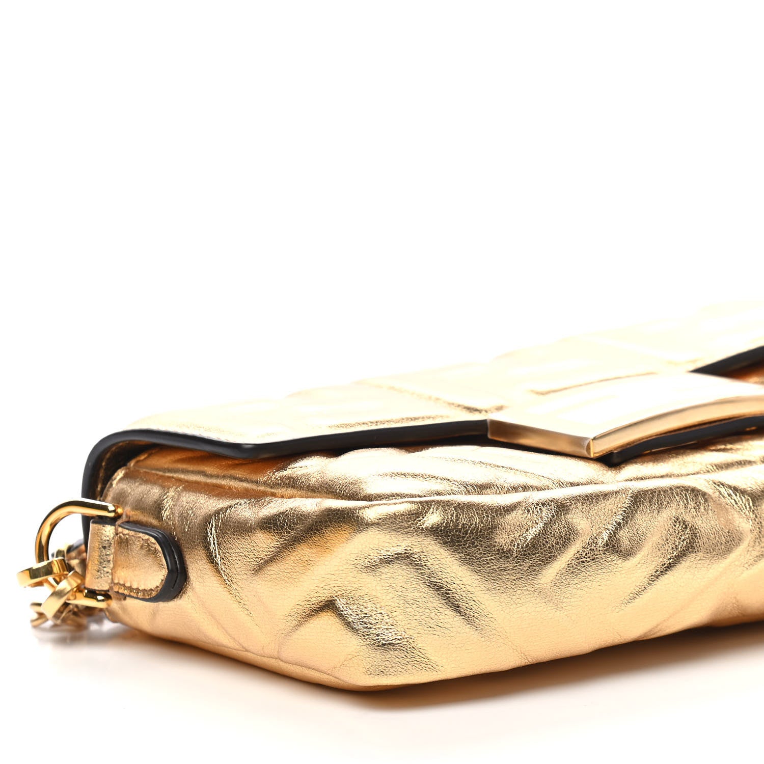 Fendi Vitello Catalan Mirror FF 1974 Embossed Mini Baguette Gold 8 of 9