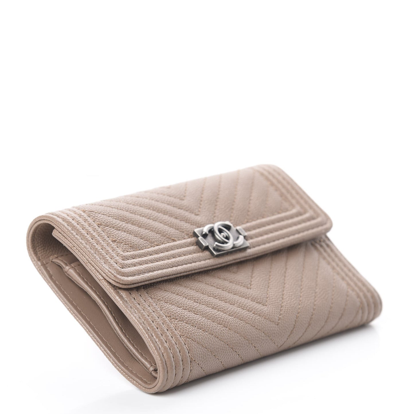 Caviar Chevron Quilted Medium Boy Flap Wallet Dark Beige