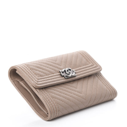 Chanel Caviar Chevron Quilted Medium Boy Flap Wallet Dark Beige 3 of 7