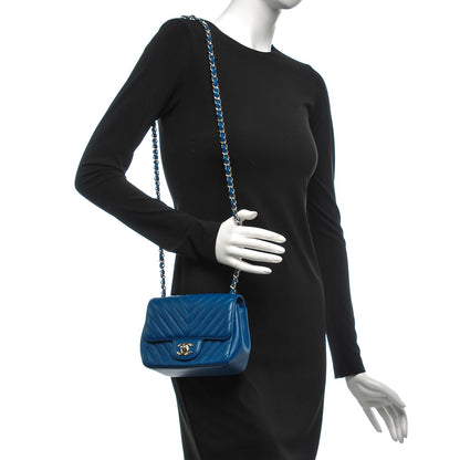 Chanel Lambskin Chevron Quilted Mini Square Flap Blue 2 of 7