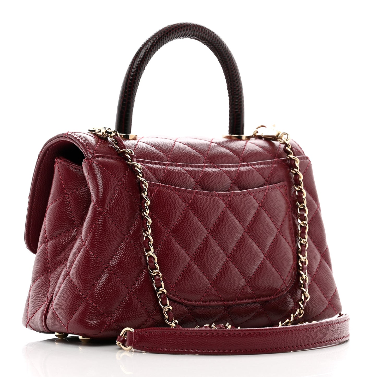 Caviar Lizard Embossed Quilted Mini Coco Handle Flap Burgundy