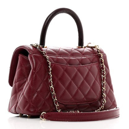 Chanel Caviar Lizard Embossed Quilted Mini Coco Handle Flap Burgundy 3 of 10