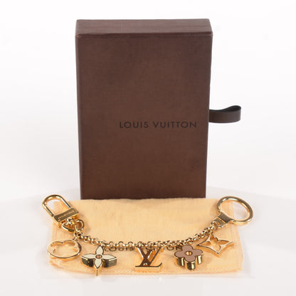 Louis Vuitton Brass Enamel Fleur De Monogram Bag Charm Chain Gold 3 of 5