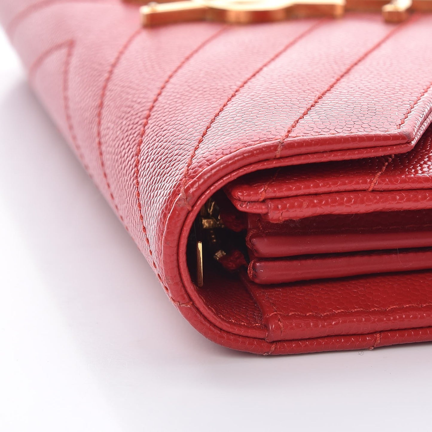 Grain De Poudre Matelasse Chevron Monogram Flap Wallet Red