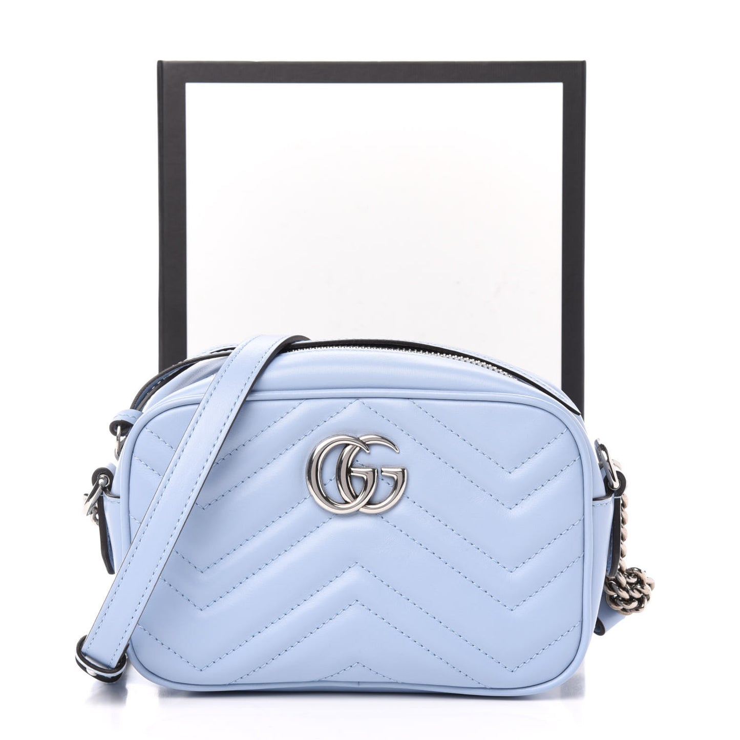 Calfskin Matelasse Mini GG Marmont Chain Shoulder Bag Porcelain Light Blue
