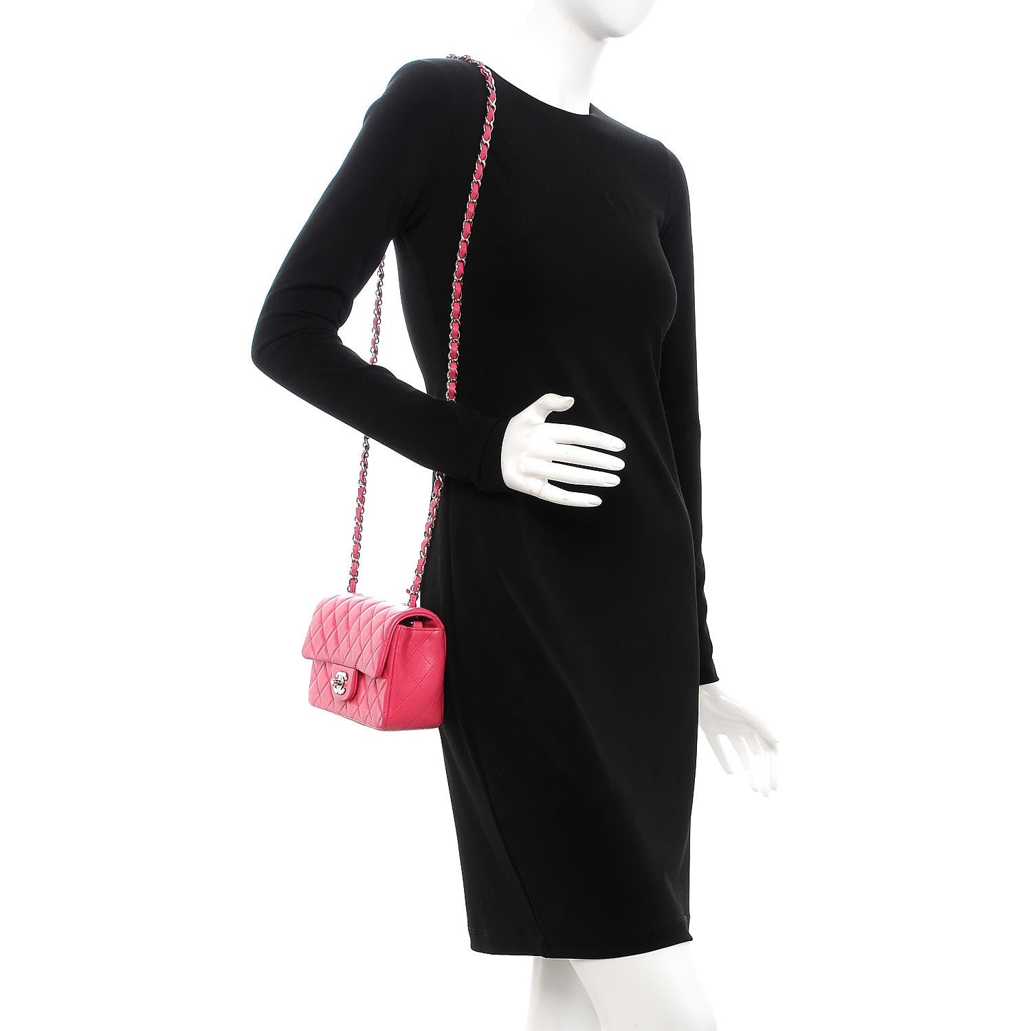 Chanel Lambskin Quilted Mini Rectangular Flap Dark Pink 2 of 9