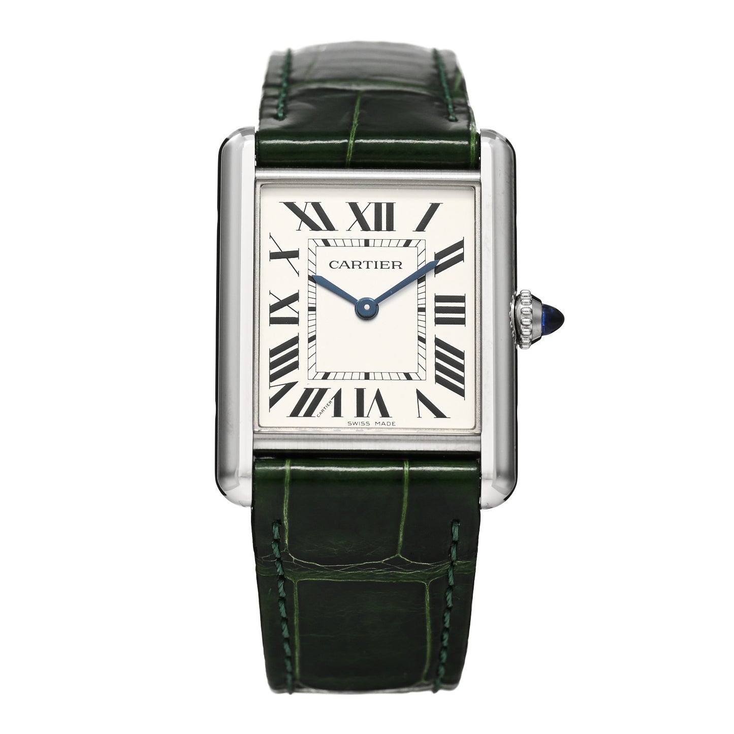 Stainless Steel Alligator 25mm Must de Cartier Tank Quartz Watch Green