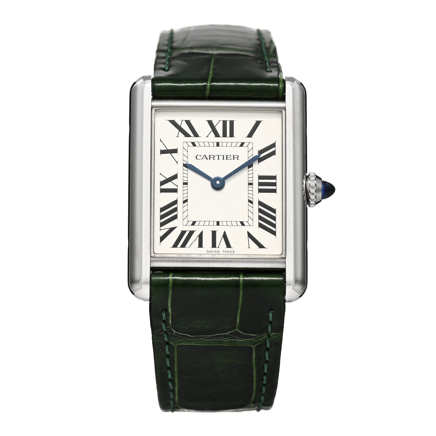 Cartier Stainless Steel Alligator 25mm Must de Cartier Tank Quartz Watch Green 1 of 5
