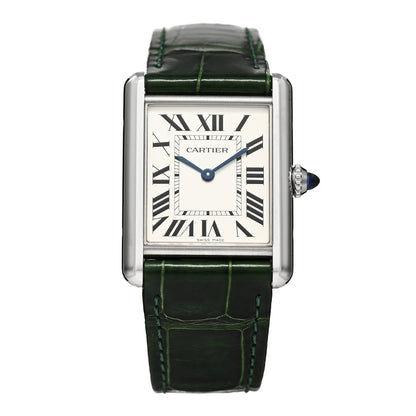 Cartier Stainless Steel Alligator 25mm Must de Cartier Tank Quartz Watch Green 1 of 5