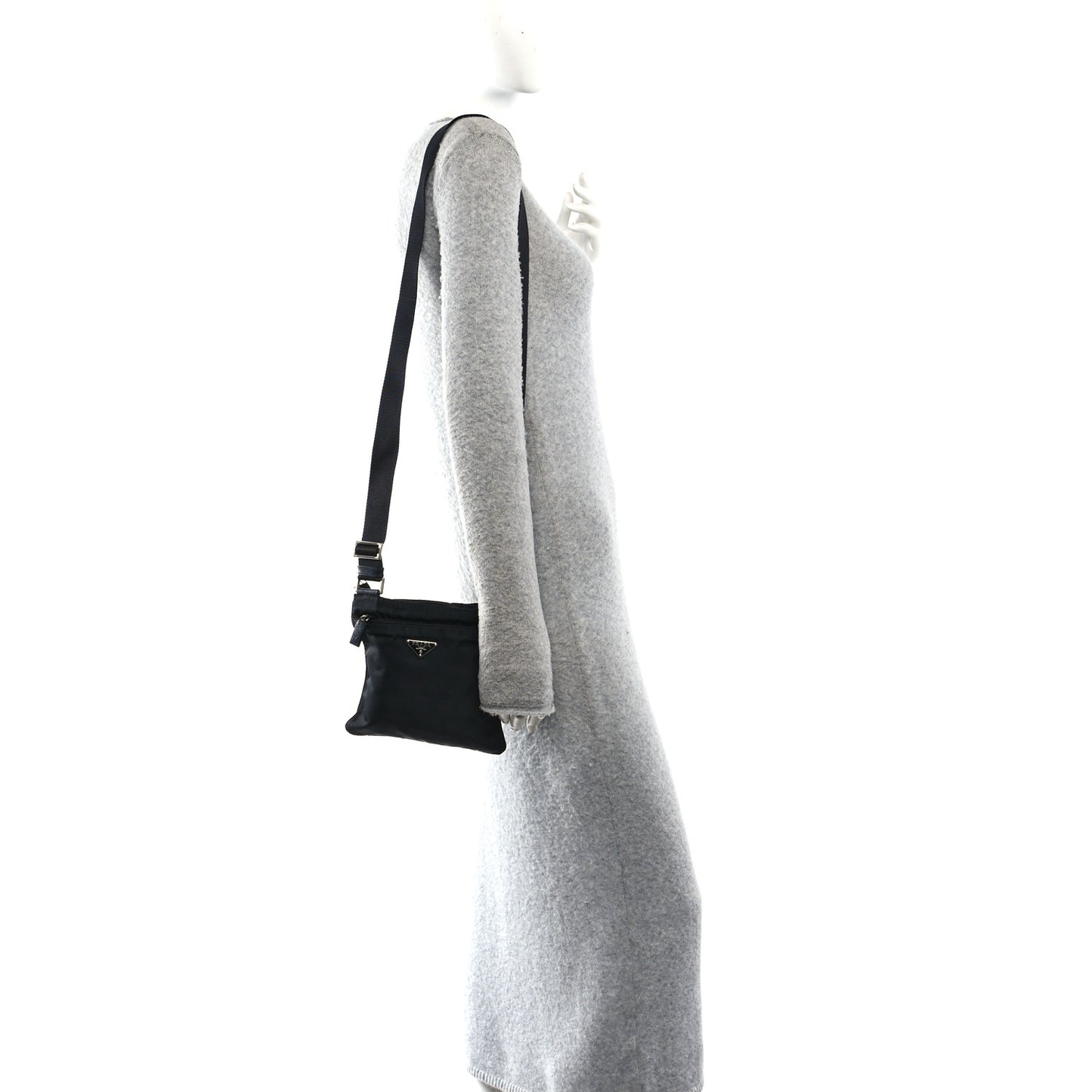 Nylon Small Flat Messenger Bag Black