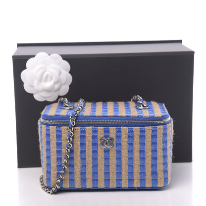 Chanel Raffia Jute Striped Small Vanity Case With Chain Blue Beige 11 of 11
