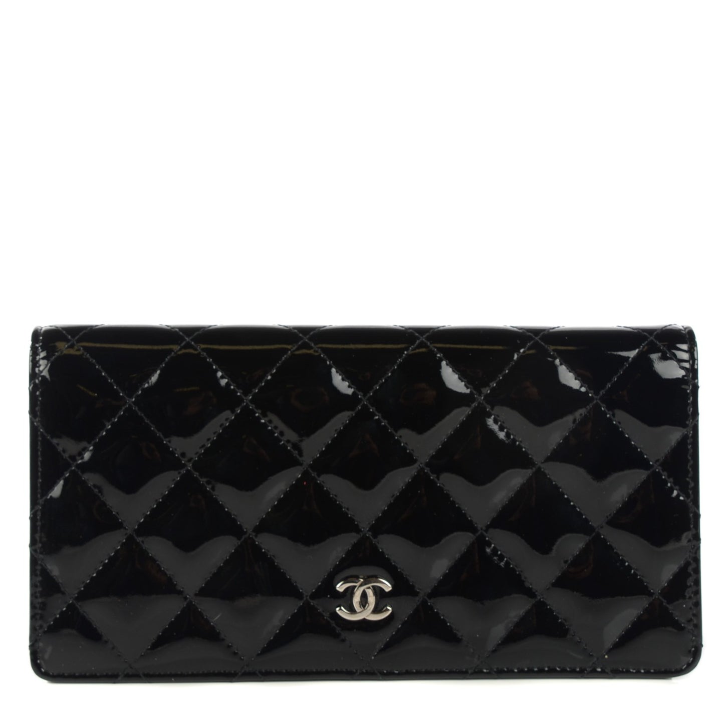 Patent Calfskin Quilted Yen Wallet Black
