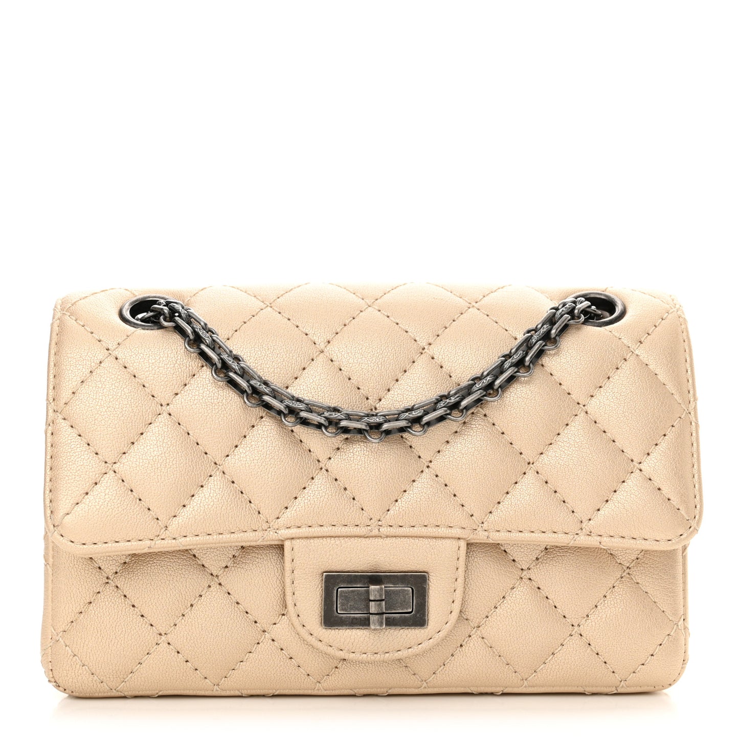 Metallic Sheepskin Quilted 2.55 Reissue Mini Flap Beige