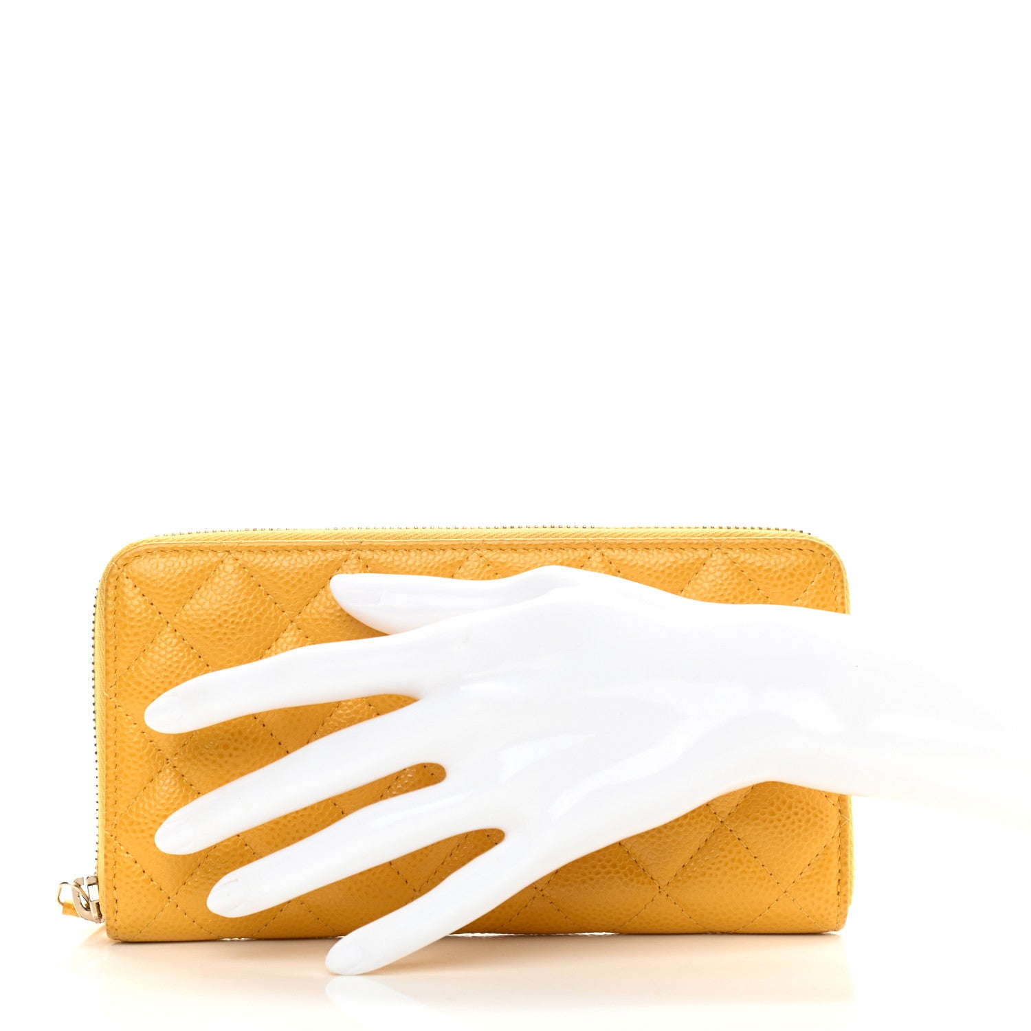 Chanel Caviar Quilted Large Gusset Zip Around Wallet Yellow 2 of 12